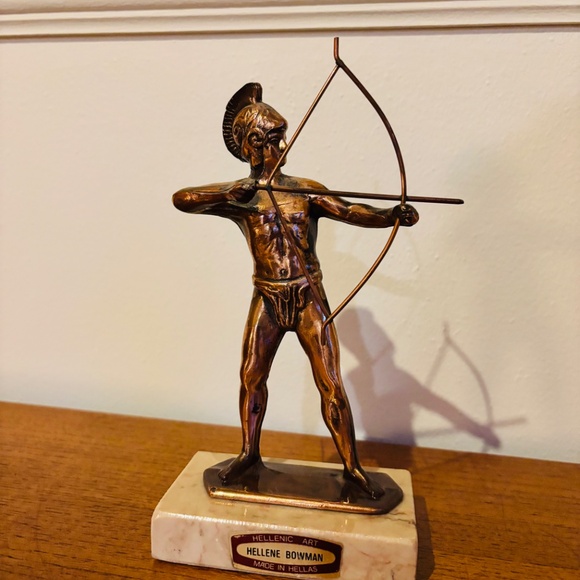 Vintage antique Bronze and marble archer statue from Greece - Picture 3 of 6